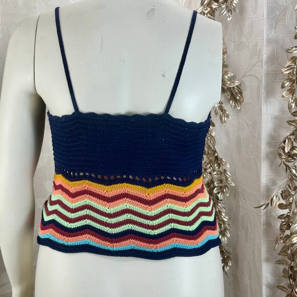 Mossimo Chevron Crochet Knit Tank Top Small Navy Multicolor‎ Boho Festival - Picture 6 of 12